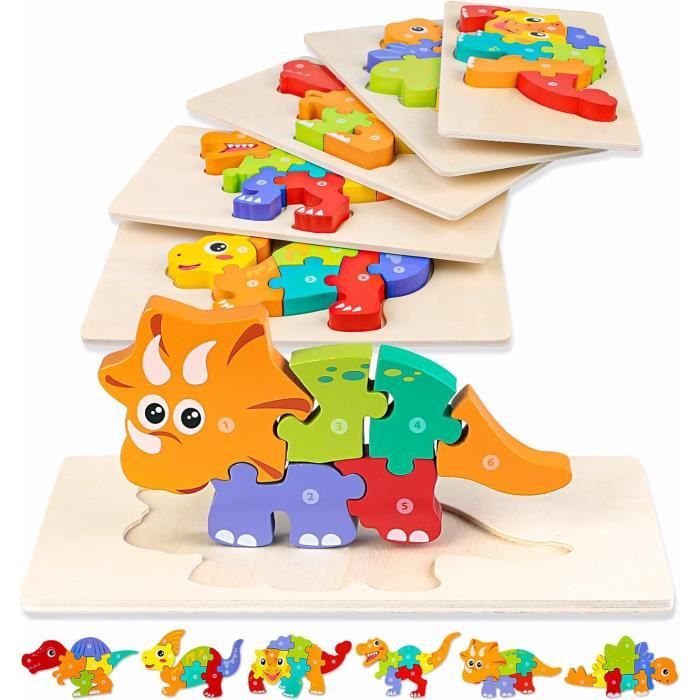 Puzzle en bois pour enfants de 2 ans, 6 pièces, dinosaure, jouet