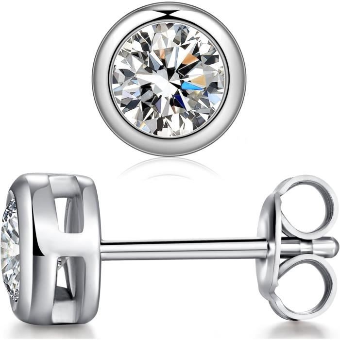 Boucles D'oreilles Clous Lettre V – Argenté, Zircone Cubique 1,0 Ct – Neuves