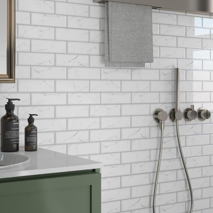 Carrelage Adhésif 3D Marbre Rose - 16 Carreaux 30x30 Cm - Imperméable, Résistant à La Chaleur - Pour Cuisine/salle De Bain
