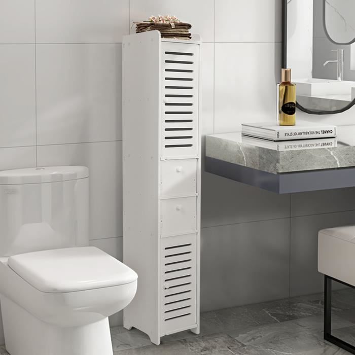 Meuble WC étagère bois gain de place pour toilette porte blanc HB044 -SUR -  Cdiscount Maison
