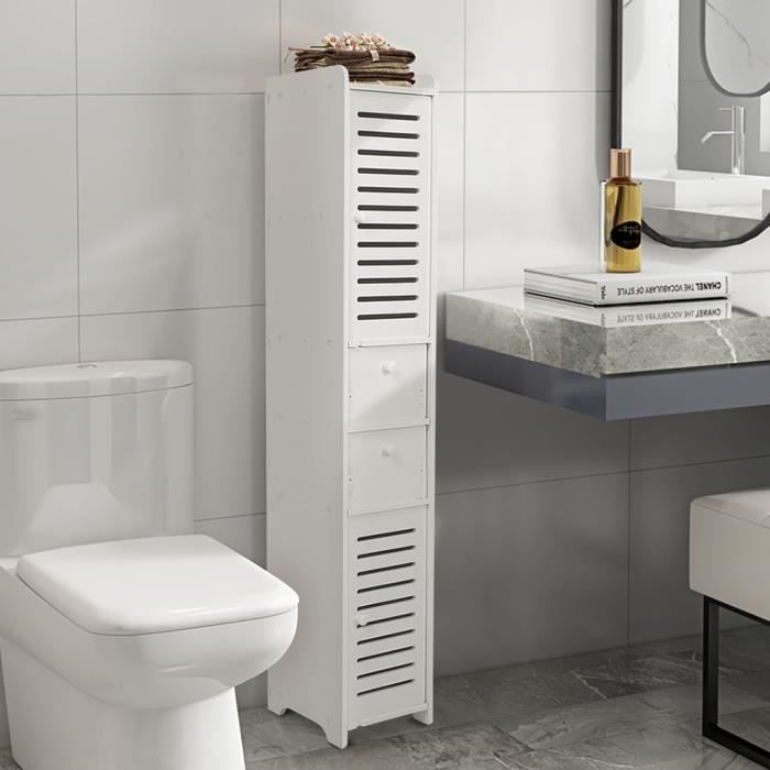 Meuble Wc Etagere Bois Gain De Place Pour Toilette Porte Blanc Hb044 Sur Cdiscount Maison