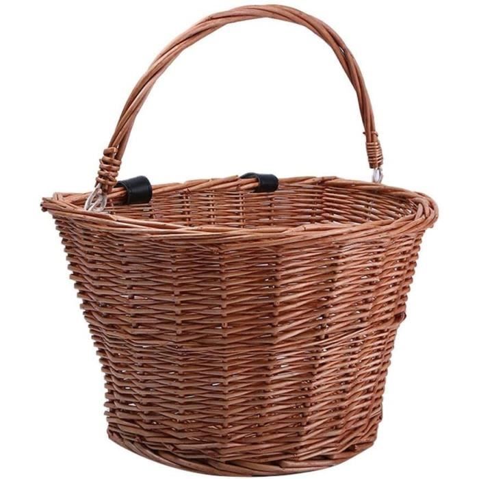 Panier Vélo Osier Enfant - Panier Avant En Rotin Naturel 19x12x12 Cm Avec Sangles Réglables Pour Vélos 12 Pouces, Draisiennes Et Tricycles