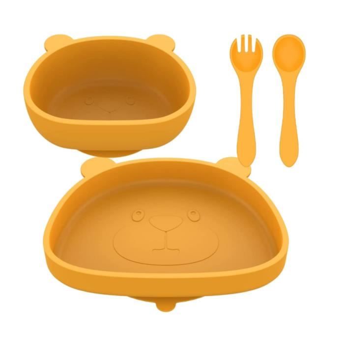 Ensemble Vaisselle Bébé 7 Pièces En Silicone - Avec Ventouse Antidérapante - Beige