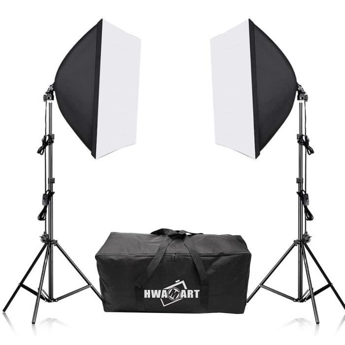 Photo Studio Softbox 50x70cm, Kit d'éclairage Photographie avec 2m Support Triangulaire et Sac de Transport