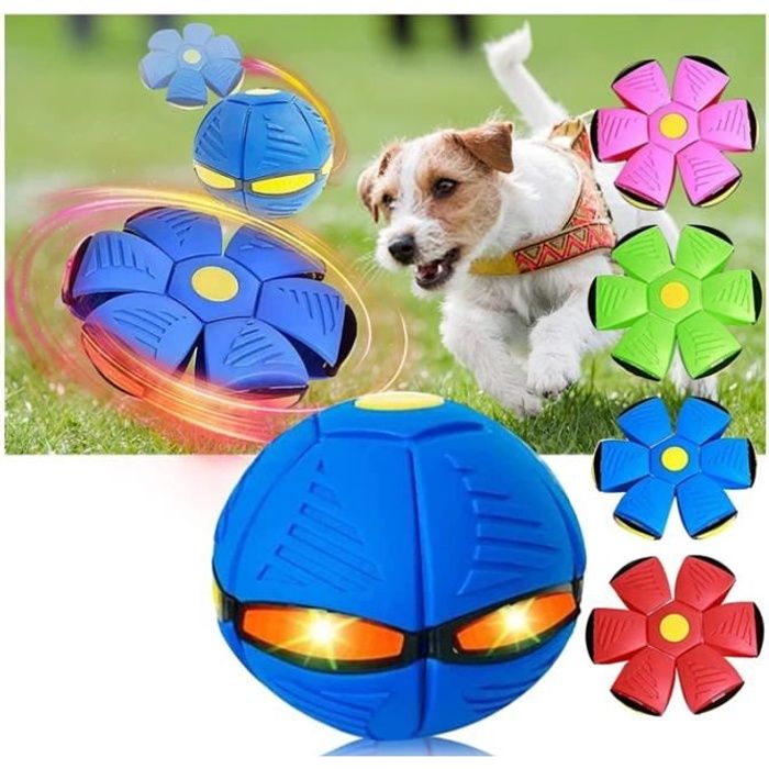 Balle pour Chien de Soucoupe Volante Lumineuse Couleurs, Pet Toy Flying Saucer Ball, Balle Chien Indestructible, Jouet pour (Bleu)