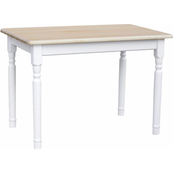 Table 80 x 60 cm BLANC/VERNIS INCOLORE rectangulaire pour cuisine ou