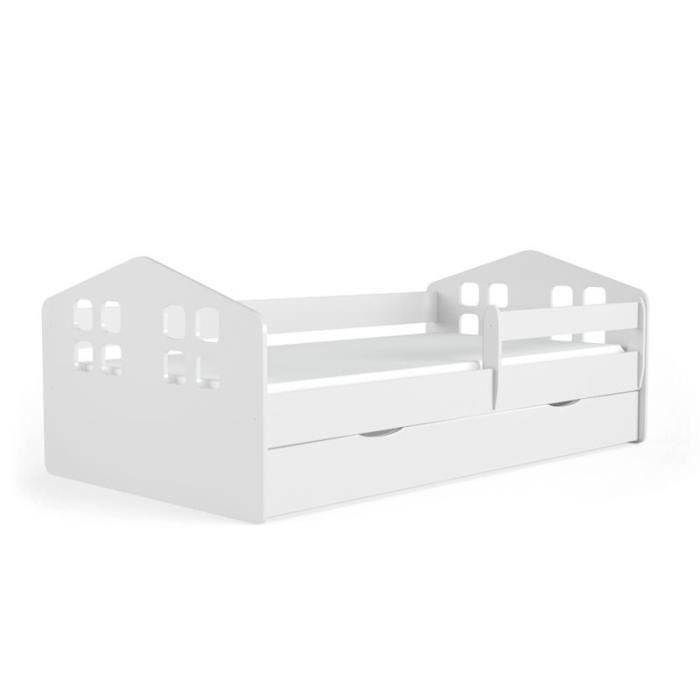 Lit Enfant - Kocot Kids - Kacper Blanc - 80 x 160 cm - A lattes - Avec tiroir et matelas Lit Enfant - Kocot Kids - Kacper Blanc - 80 x 160 cm - A lattes - Avec tiroir et matelas
