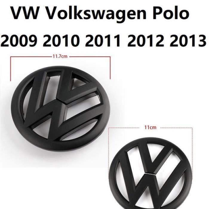 2pcs Insigne Logo Emblème Avant 117mm + Arrière 110mm Noir Mat Compatible Vw Volkswagen Polo 2009 2010 2011 2012 2013
