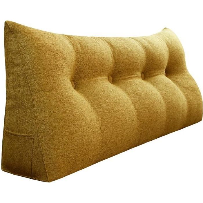 VERCART Coussin de Lecture Cale Dos Coussin à Coins Grands coussins de Lit Lin Jaune 120CM