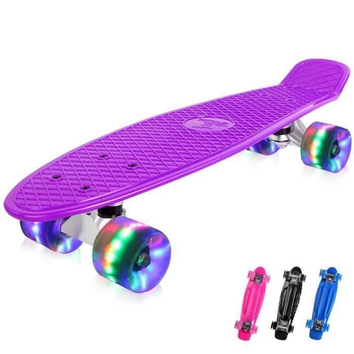 Skateboard complet, skateboard Mini Cruiser, skateboard avec plateau en plastique renforcé et roues PU, roulement ABEC-7