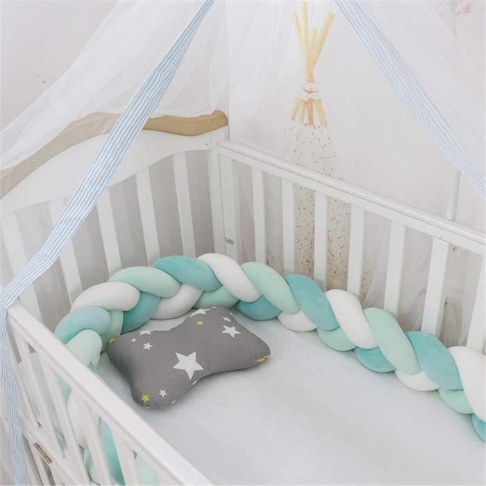 Tour De Lit Pour Bebe 3 Tissages Protection Des Bords Decoration De Lit Bleu Clair Blanc Vert Menthe 0 Cm Cdiscount Puericulture Eveil Bebe