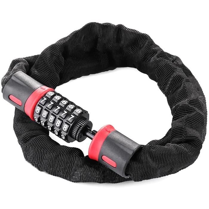 Câble antivol pour vélo(1,82m)combinaison à code 5 chiffres réinitialisables ,câble de sécurité en acier flexible avec support de - Sport