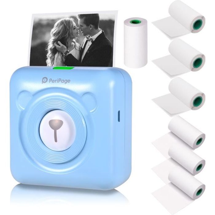 Nouveau Résolution - PeriPage A6 Mini Imprimante thermique HD 304DPI BT Fonction photo AR avec 7 rouleaux de papier thermique Bleu
