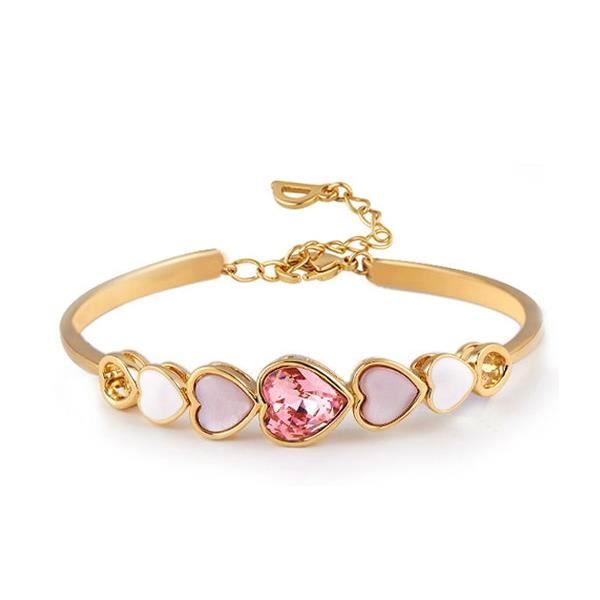 Parure Bijoux Femme Cœur Cristal Rose Rubis Plaqué Or Jaune 750/1000 - 4 Pièces (Neuf Avec étiquettes)