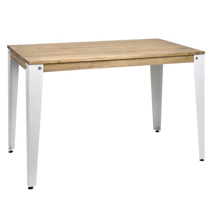 table bar ou salle à manger lunds 80x120x75cm blanc bois de pin massif finition vintage et métal style industriel box furniture