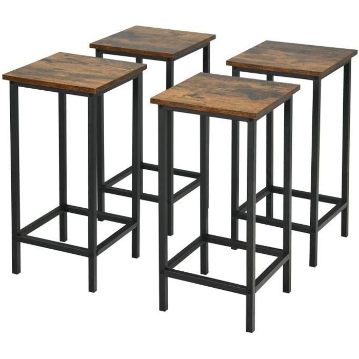 COSTWAY 4 Tabourets de Bar de Style Industriel 30 x 30 x 65 CM (L x l x H) pour Cuisine Café Bistro Térrasse- Marron Rustique