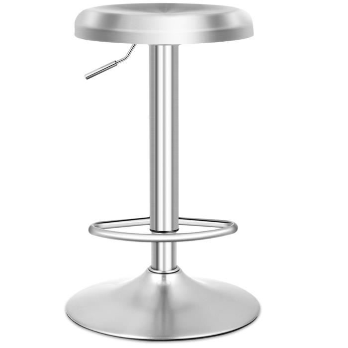 Tabouret de Bar - COSTWAY -Pivotant Hauteur Réglable 61 - 82 CM en Acier Inoxydable Base non Marquante Argent