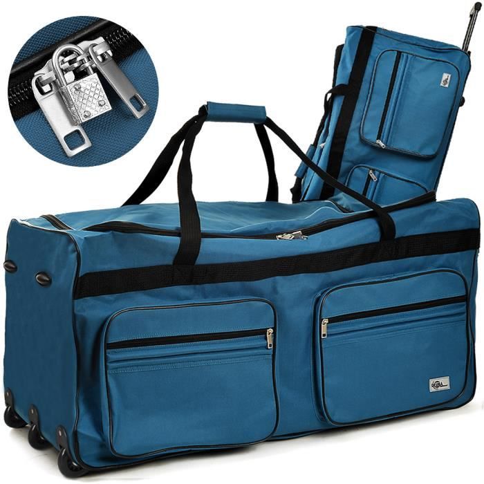 Grand sac de voyage XXL trolley 160L avec 3 roulettes - Bleu - 85 x 43 x 44  cm