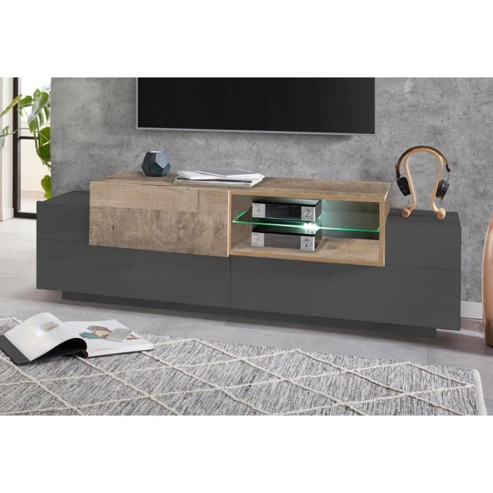 Dmora Meuble TV Pablo Buffet bas de salon avec 2 portes base meuble TV 100% Made in Italy 160x45h51 cm Anthracite et Érable Dmora Meuble TV Pablo Buffet bas de salon avec 2 portes base meuble TV 100% Made in Italy 160x45h51 cm Anthracite et Érable