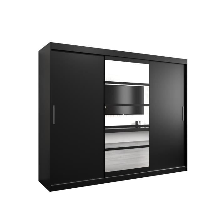 Armoire De Chambre VENTILA 3 Portes Coulissantes 250x200x62 Cm - Blanc + Noir - Style Contemporain