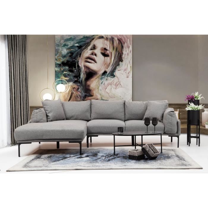 canapé d'angle - emob - gris - largeur 150 cm - matière polyester / wood - confort de l'assise moelleux