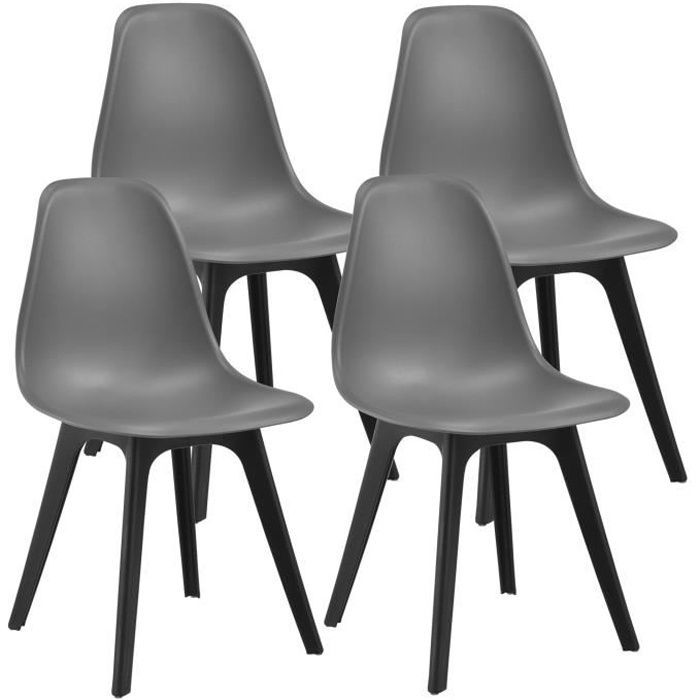 [en.casa] Set de 4 Chaises Design Chaise de Cuisine Chaise de Salle à Manger Plastique Gris et Noir 83 x 54 x 48 cm