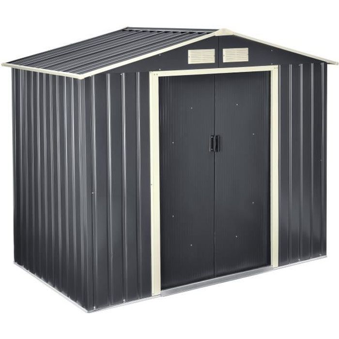 Abri de Jardin 4 m³ Robuste Cabane de Stockage Extérieur Cabane à Outils Toit à Pignon Tôles en Acier Galvanisées Gris Foncé