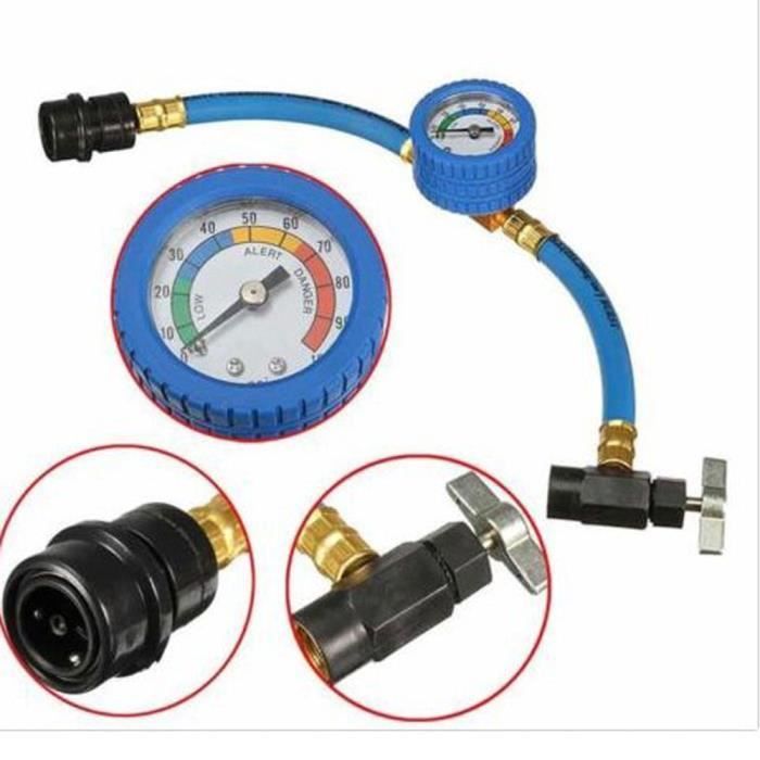Kit Recharge Climatisation Auto R134a - Avec Manomètre Et Valve Perçage - Pour Garage Ou Maison