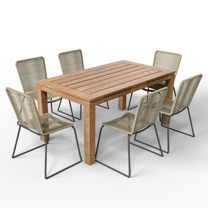 ensemble table de jardin stella 160cm +  6 chaises de jardin  erin