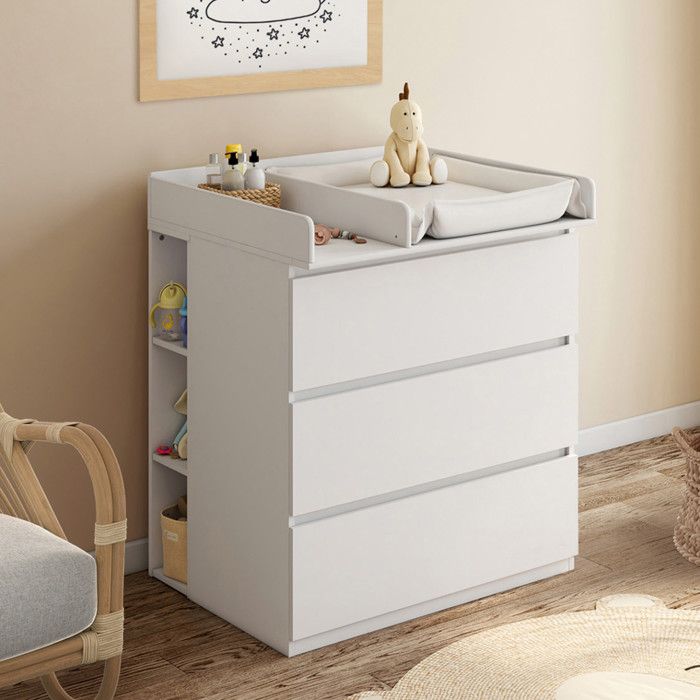 IDMARKET Commode à langer évolutive AMBRE blanc 3 tiroirs table à langer et 2 étagères amovibles