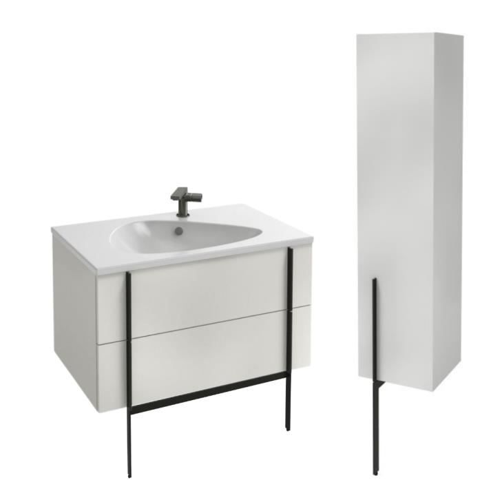 meuble lavabo simple vasque 80 cm jacob delafon nouvelle vague blanc brillant + colonne de salle de bain version droite + miroir