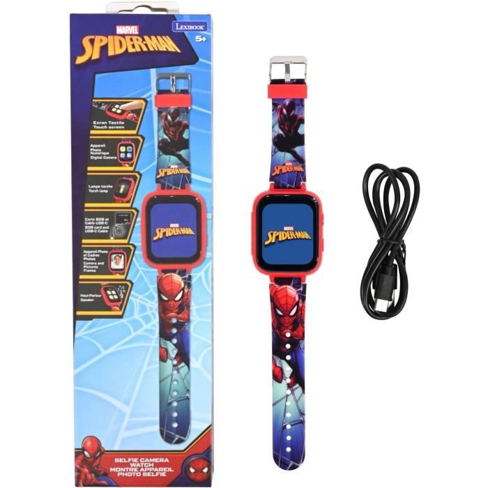 Lexibook Montre Spiderman Appareil Photo Selfie écran Tactile HD Caméra 720p MP3 Haut‑Parleur Dictaphone Podomètre 5 Jeux