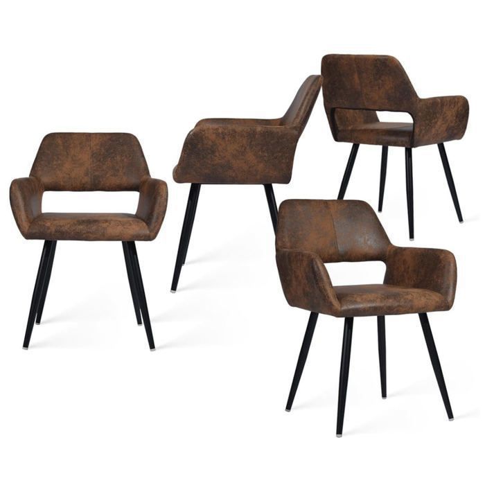 MEUBLES COSY Lot de 4 fauteuils de salle à manger industriels avec accoudoirs en suédine - CROMWELL