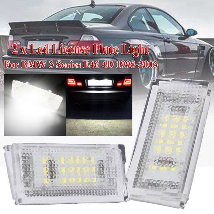 MOMOTOU 2 pièces LED Feux de Plaque d'immatriculation LED Canbus Auto feu arrière Blanc LED Ampoules pour BMW 3er E46 4D 1998-2003