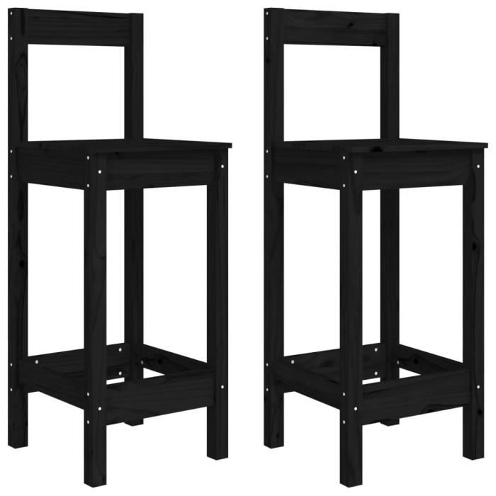 Chaises de bar - MOTHINESSTO - Lot de 2 - Bois de pin massif - Noir - 40x41 5x112 cm
