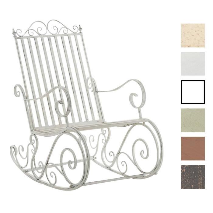 fauteuil à bascule en fer forgé design antique - clp - smilla - blanc antique - meuble de jardin
