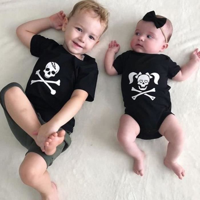 Bebe Fille Enfant Garcon Body Noir Tete De Mort Imprime Costume Halloween Pour Frere Et Soeur Body Cdiscount Pret A Porter