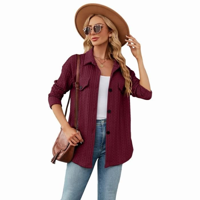 Pull cardigan boutonné mi-long femme VITATA Rouge Col