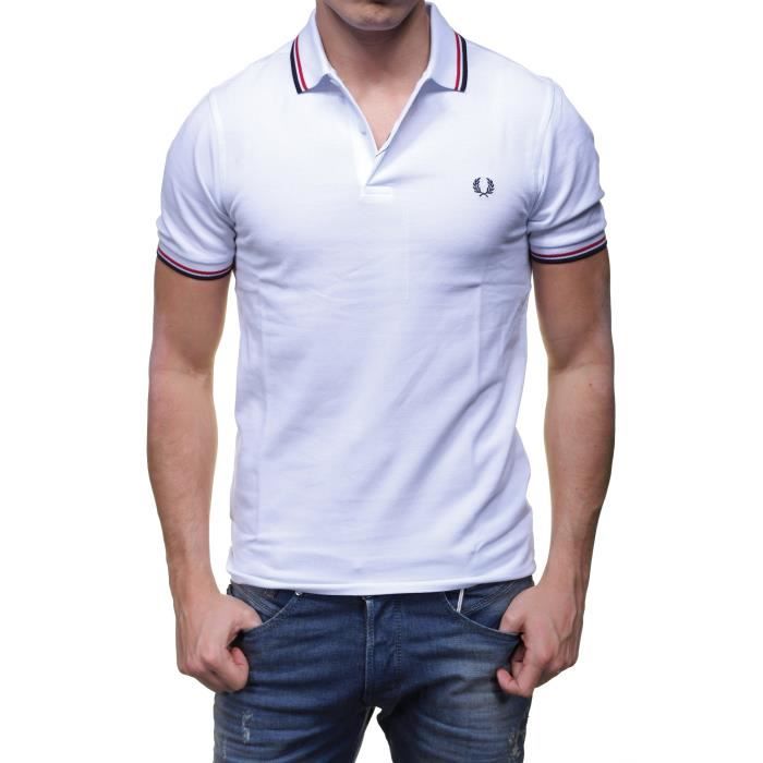 Polo Fred Perry Homme Manches Courtes Blanc Bleu Marine Blanc Bleu Marine Achat Vente Polo Prolongation Soldes Cdiscount