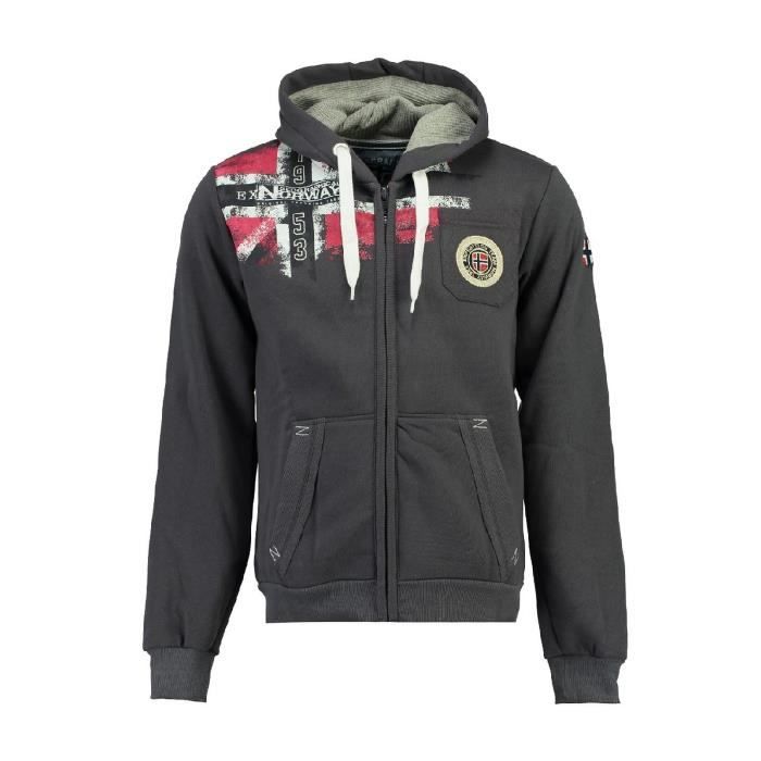 sweat homme geographical norway fespote new gris - capuche zippée, impressions et broderies