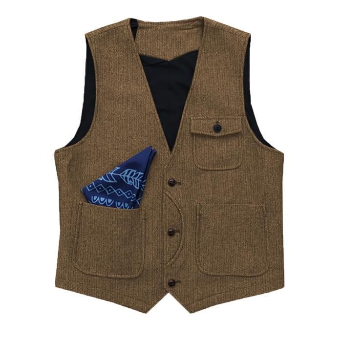 Gilet Cuir Orvis – Marron – Taille XXL – Vintage – Boutonné – Homme