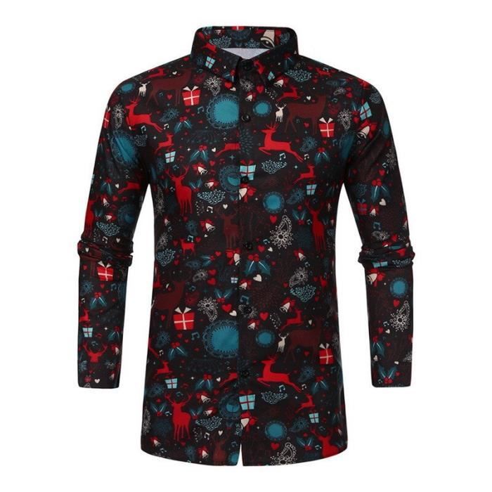 Chemise De Noël Pour Homme à Manches Longues - Coton Stretch, Motif Jacquard Festif, Col Rabattu - Pour Fêtes Et Réunions