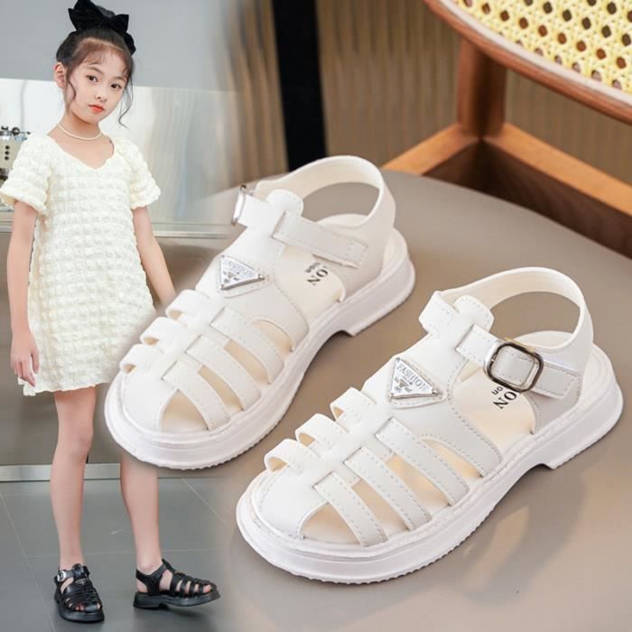 Sandales Kickers Fille Didonc - Bout Ouvert, Cuir Véritable - Semelle Caoutchouc - Fermeture Scratch - Confort Et Style