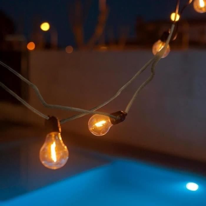 allegra-guirlande lumineuse d'extérieur 10 lumières led 5m raccordable jute new garden l 8m dont câble d'alimentation 3,25m beige