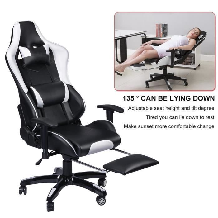 Fauteuil gamer chaise de jeu siège gaming fauteuil de bureau gaming repose- pied + oreiller dossier réglable noir er blanc - Cdiscount Maison