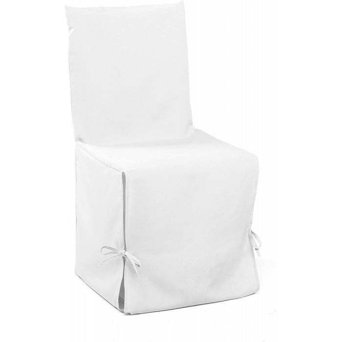 Housse de Chaise 50 x 50 cm à Nouettes en Polyester Uni, Essentiel - blanc