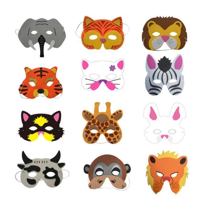 12 pièces masques faciaux drôle créatif EVA carnaval animaux pour