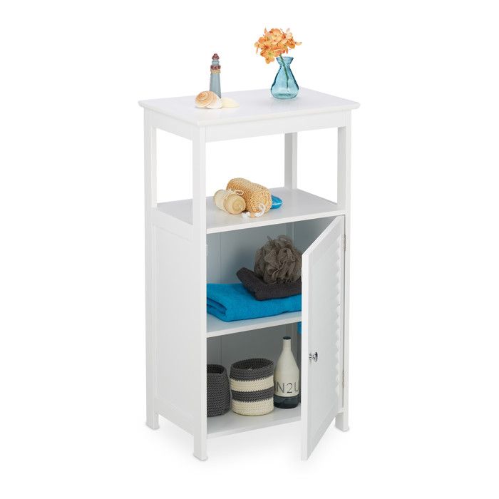 Relaxdays Meuble salle de bain porte à lamelles HxLxP: 83x45x30cm étroit commode salle de bain cuisine hall blanc