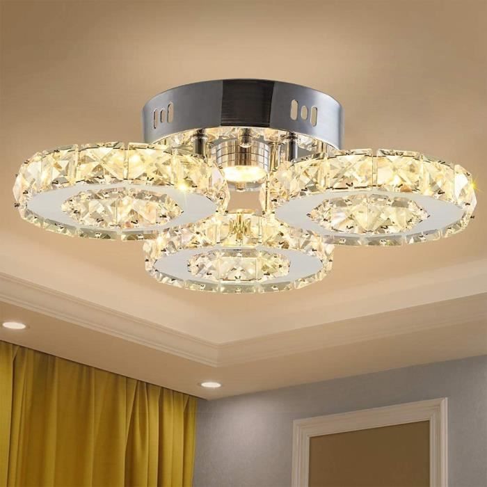 Pageone Plafonnier Cristal Moderne Cristal Lustre Rond Transparent Cristal Lampe De Plafond Suspension Chambre À Coucher Réglable Base G9×4 Pour Couloir Balcon Cuisine Salon Décoration 30cm,D'or