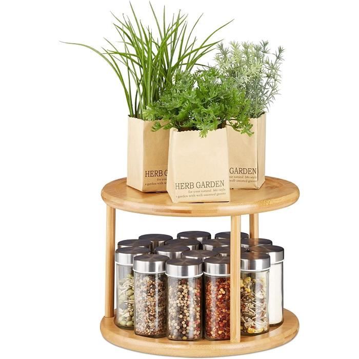 Étagère à épices En Bambou 2 Niveaux - Rangement Cuisine Pratique Et Design - Dimensions 30 X 7 X 27,5 Cm
